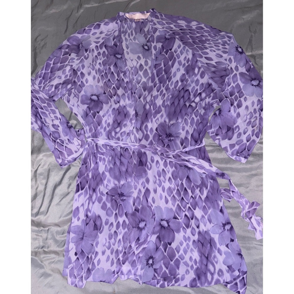 Victoria's Secret Sheer Lavender Floral Chiffon Kimono Robe, One Size